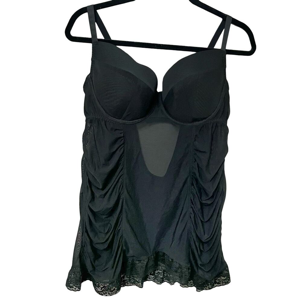 Torrid Mesh Babydoll Nightie 1X Sheer Straight Fit Black Underwired Lace Trim